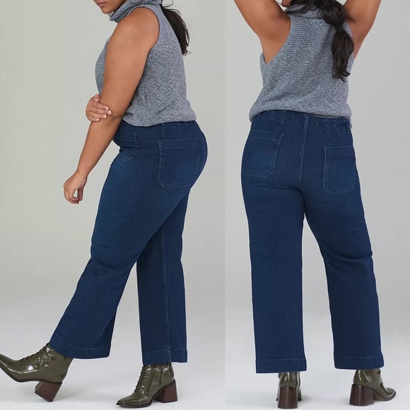 Anthropologie Pilcro The Skipper Cropped Wide-Leg Jeans Dark Denim Blue Size 34 - Picture 4 of 16